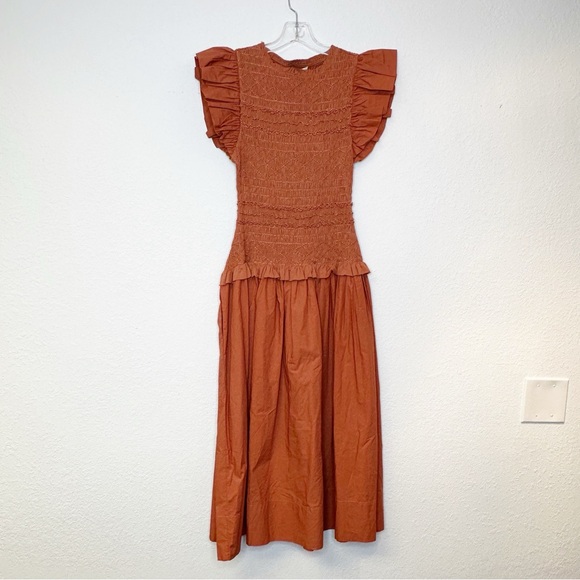 Ulla Johnson Handmade Madeline Smock Flutter Sleeve Dress Clay Size 4/8 NWT - Picture 7 of 16